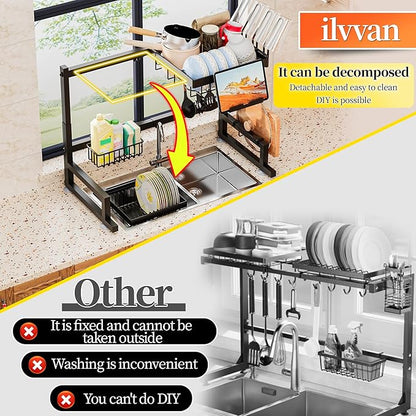 ilvvan Over Sink Dish Drying Rack Snap-On Design Large Dish Drainer Storage