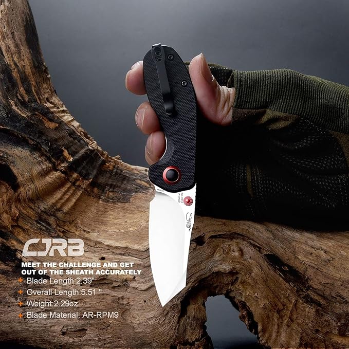 CJRB Maileah Pocket Knife with 2.39?™â€?AR-RPM9 Powder Steel Blade Folding Knife with G10 Handle Tactical Knife & EDC Knife Pocket Knife for Men Ideal for Outdoor Survival Camping Hunting, 1918 Black