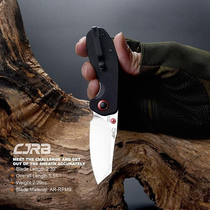 CJRB Maileah Pocket Knife with 2.39?™â€?AR-RPM9 Powder Steel Blade Folding Knife with G10 Handle Tactical Knife & EDC Knife Pocket Knife for Men Ideal for Outdoor Survival Camping Hunting, 1918 Black