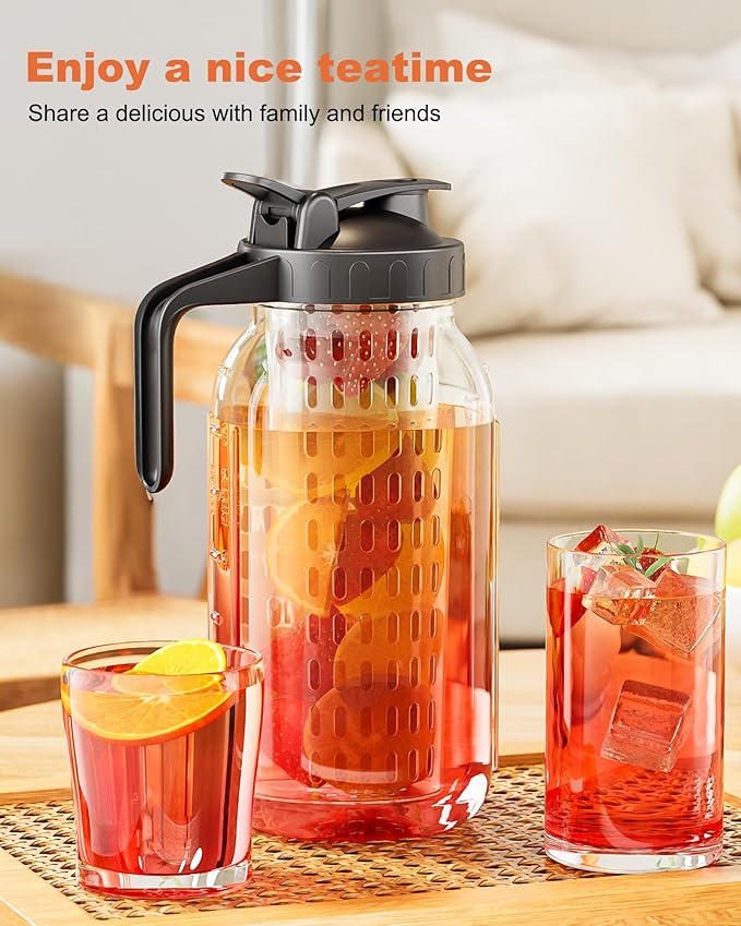 64oz Glass Mason Jar Pitcher – Airtight & Leakproof Glass Pitcher