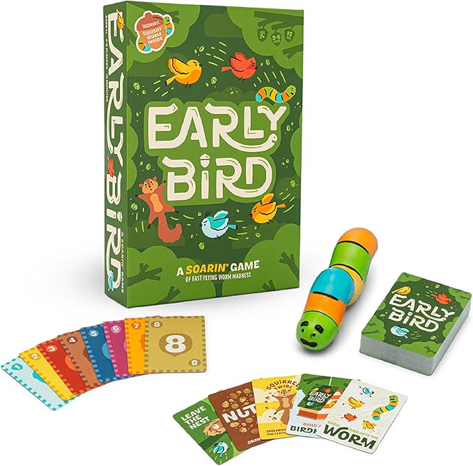Hootenanny Games Early Bird for Family Game Night | Easy-to-Learn Speed Game with Out of Your Seat Challenges and Squishy Worm | 2-6 Players, Ages 7+
