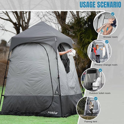 Camping Shower Tent Deluxe Changing Room Easy Set Up Privacy Shelter,Large Toilet Tent with Floor Drain Design for Beach, Camping,Hiking with Stakes and Ropes for Stability