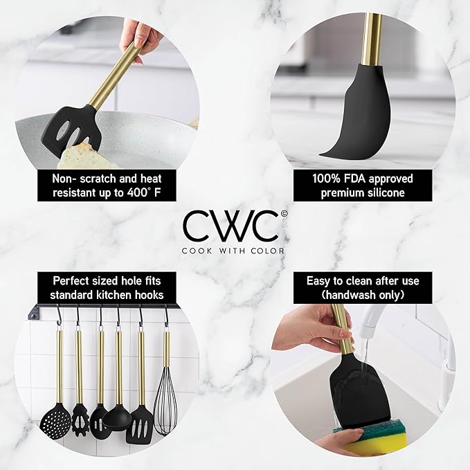COOK WITH COLOR Silicone Cooking Utensils, Kitchen Utensil Set, Cooking Utensils
