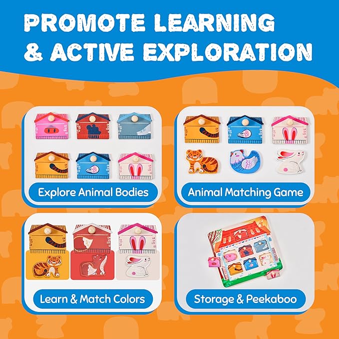 JoyCat Wooden Puzzles for Toddlers 1-3, Montessori Toys for 1 2 Year Old Boy Girl Birthday, Animal Matching Animal Body, Toddlers Puzzles Aged 2-4 for Preschool Learning Activities