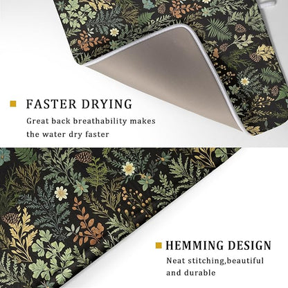 Black Green Botanical Dish Drying Mat