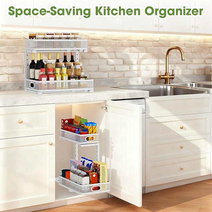Under Sink Organizer 4-Pack, Metal 2-Tier Pull-Out Cabinet Shelf