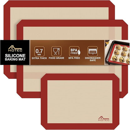 HOTEC Silicone Baking Mats 3 Pack – Thickened Non-Stick Reusable Silicone