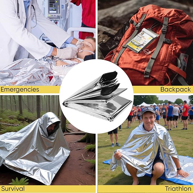 Emergency Mylar Blankets 130 * 210 Cm Large Reusable Thermal Space Blanket Survival Rescue Insulating Reflective foil kit Outdoors Hiking Camping Blanket First Aid Car Emergency Kit Pack of 100