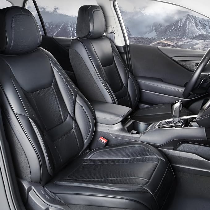Coverland Custom Truck Car Seat Covers Front Seats for [2019-2026 GMC Sierra 1500 Crew, Double Cab Front Bucket Seats Rear 40/60 Split Cushion] - Protector Water Resistant Leather [Front-Black]