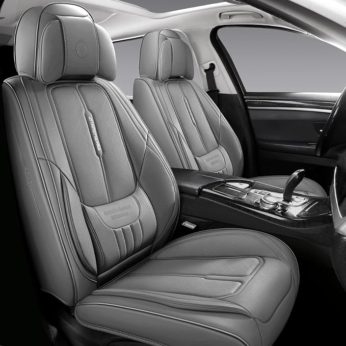 NS YOLO Universal Fit Full Coverage Leather Car Seat Covers for Cars,SUVs and Pick-up Trucks, Car Seat Protector,Automotive Seat Covers Full Set,Car Seat Cushion,Grey Seat Cover for 5 Seats