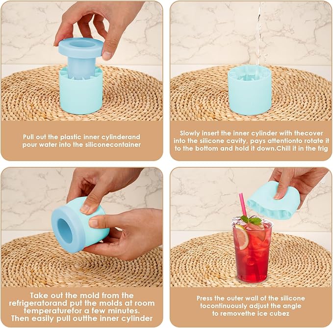 2 Pack Cylinder Silicone Ice Cube Molds, Easy-Release Ice Cube Trays