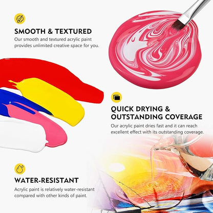Magicfly Acrylic Paint Set, 14 Vibrant Colors (280ml / 9.47oz Each), Large Bulk Acrylic Paints for Artists & Beginners, Rich Pigment Craft Paint for Canvas, Wood, Ceramic, Fabric