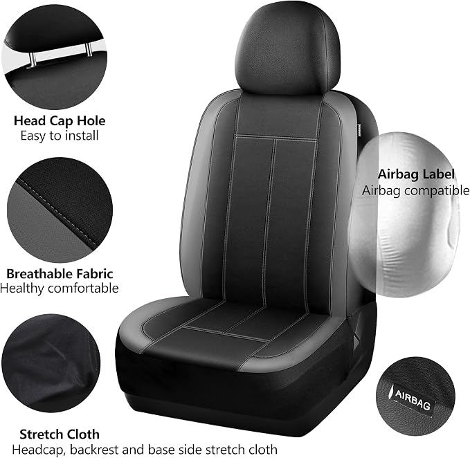 HChengkikz Car Seat Covers Full Set, Waterproof Neoprene Car seat Covers, Airbag Compatibable, Universal Automotive Comfort for Most Cars, Trucks, SUVs (Black + Darkgray)