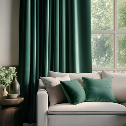 FMFUNCTEX Velvet Curtains Emerald Green Thermal Insulated Curtains