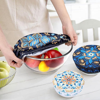 5 Pieces Bowl Covers Reusable, 5 Size Elastic Cloth Bowl Covers