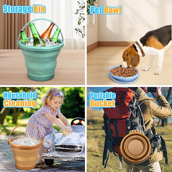 3PCS Foldable Beach Bucket Sandbox Kit Toys for Kid Adult, Collapsible Small Bucket for Washing Camping Fishing, Silicone Sand Pail for Garden Planting, Travel, Beach Summer Toy Gift for Boy Girl