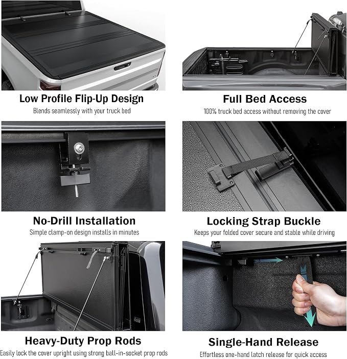 Toptiny Low Profile Flip Up Truck Bed Tonneau Cover Fits 2019-2026 Chevy/GMC Silverado/Sierra 5'8" Bed (69.6")