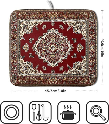 Giwawa Vintage Boho Dish Drying Mat Antique Tribal Rustic Red Floral Dish