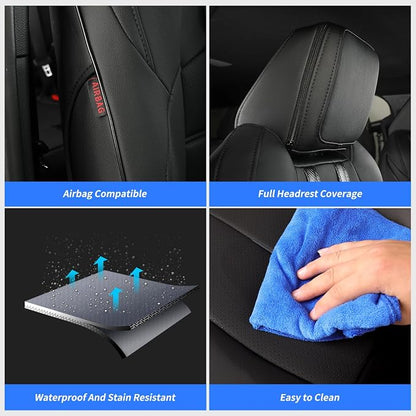 coverdream Tacoma Front Seat Covers for 2016-2023 Toyota Tacoma Double/Crew Cab SR,SR5,TRD Off Road,TRD Pro,TRD Sport,Limited Pickup,Waterproof Leather Car Seat Protector(2-Pack,Black&Carbon Fiber)