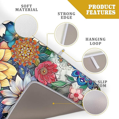 Boho Floral Dish Drying Mat for Kitchen Counter 18x24 Inch Super Absorbent