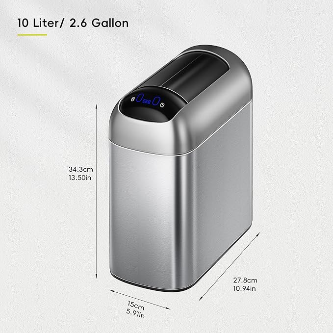 EKO Astro Slim Sensor Trash Can, 10L / 2.6 Gallon Touchless Garbage Bin
