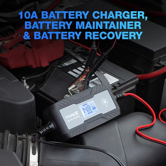 Type S 10A Smart Battery Charger & Maintainer, 6V & 12V Fully Automatic Trickle