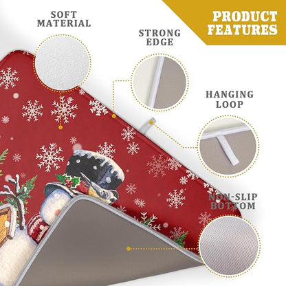 Winter Snowman Dish Drying Mat Red Bird Microfiber Dish Pad 18x24 Inch