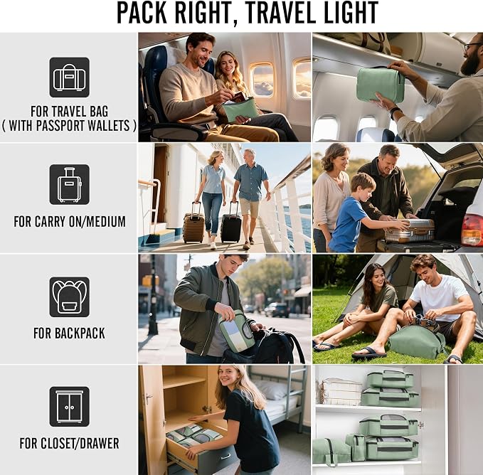 Veken 10 Set Packing Cubes for Travel Essentials,Anti-Wrinkle Buckled Suitcase Organizer for Shoe & Toiletry Bag,Carry On Luggage Bag with 99+ Count Mesh Holes for Airplane & College Dorm Accessories