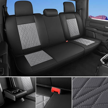 Custom Fit Chevy Silverado GMC Sierra 1500 2007-2026 2500/3500 HD Crew Cab Faux Leather Front Seat Covers - 2 Pack, Waterproof & Breathable Car Seat Protector for Truck,BlackGrey