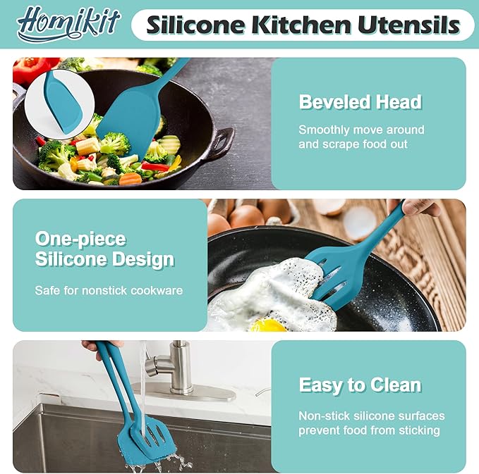 Homikit Silicone Cooking Utensils Set, 15-Piece Nonstick and Heat Resistant