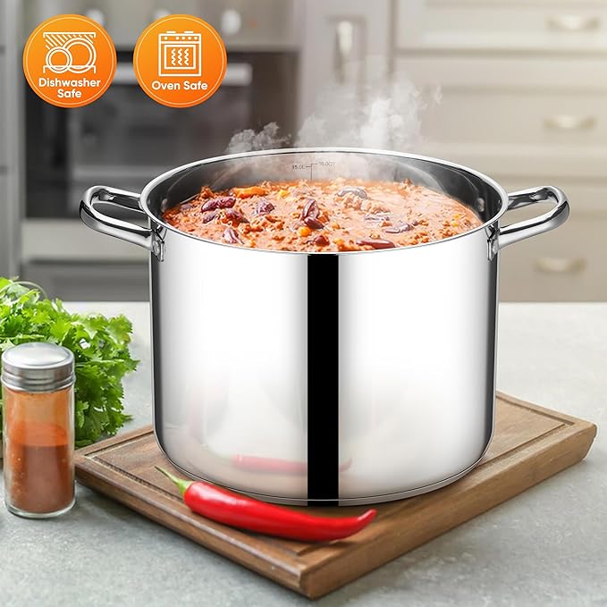 E-far 16 Quart Stainless Steel Stock Pot, Large Heavy Duty Induction Stockpot