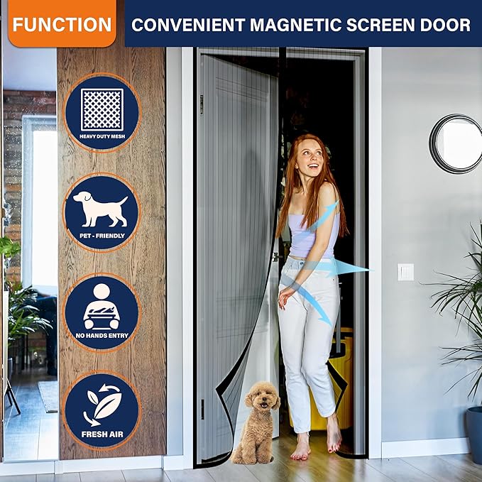 Magnetic Screen Door, Fit Door Size 48 x 80 Inches, Screen Doors