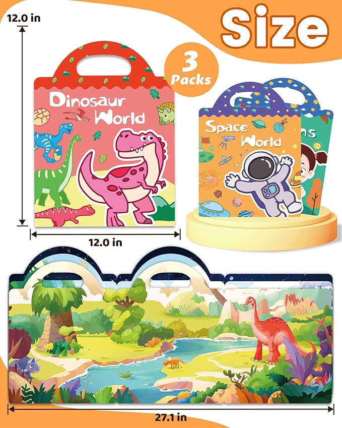 Reusable Sticker Book for Toddlers 2-4 Years, Stickers for Kids, Toddler Sticker Book Ages 1-3, Toddler Craft Activities, Toddlers Travel Toys Ages 2+ Boy Girl Birthday Gifts