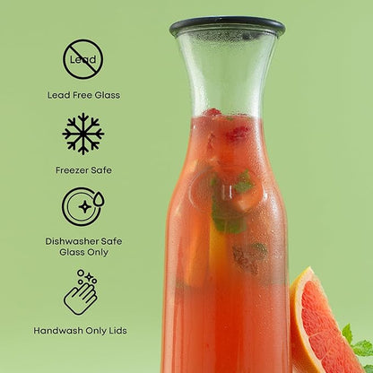 JoyJolt Glass Carafe with Lid, Iced Tea, Milk – Dishwasher Safe Beverage Drink