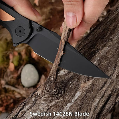 EDC Pocket Knife, 3.6" 14C28N Aluminium With Steel Inlay Handle, Folding Knife for Camping Hiking Hunting Outdoor