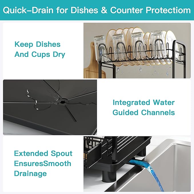 romision 2 Tier Compact Stainless Steel Dish Drainers Drying Rack