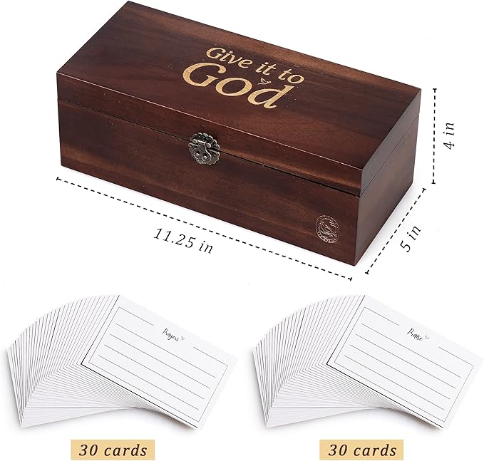 Generic Prayer Box, with Double Sided Cards, Engraved Gold Lettering, Designed Interior, Brown, xinke 3