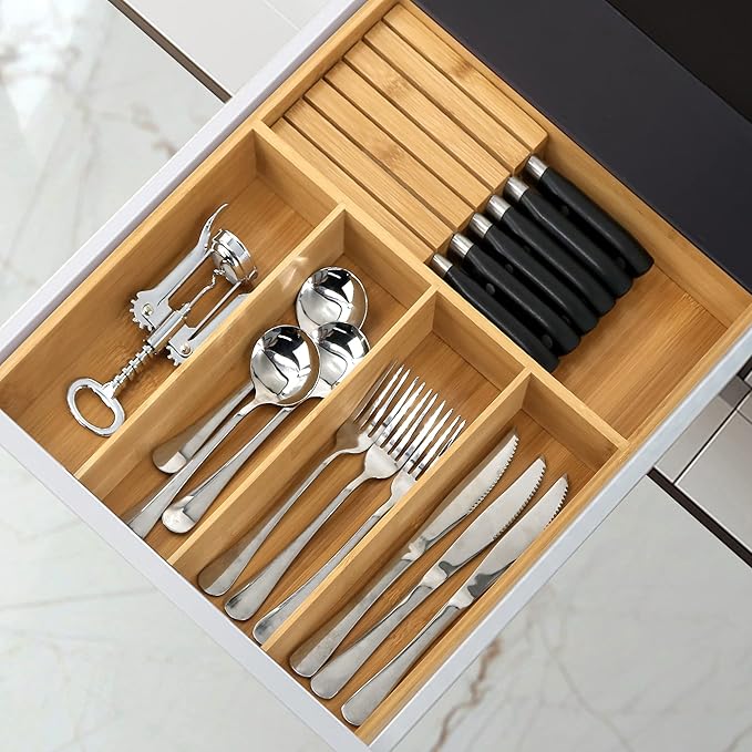 VaeFae Bamboo Silverware Organizer, Utensil Holder