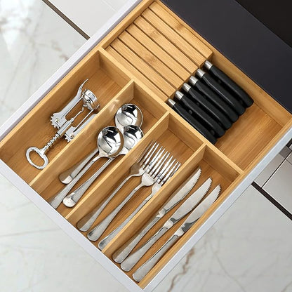 VaeFae Bamboo Silverware Organizer, Utensil Holder