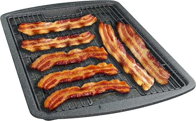 Cookie Sheet with Wire Rack Set, 2-Piece Nonstick Gray Marble Carbon Steel Pan