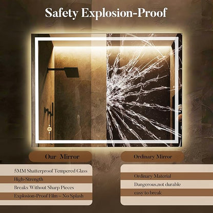 LED Bathroom Mirror with Lights, Hand Wave, Tempered Glass, Shatter-Proof