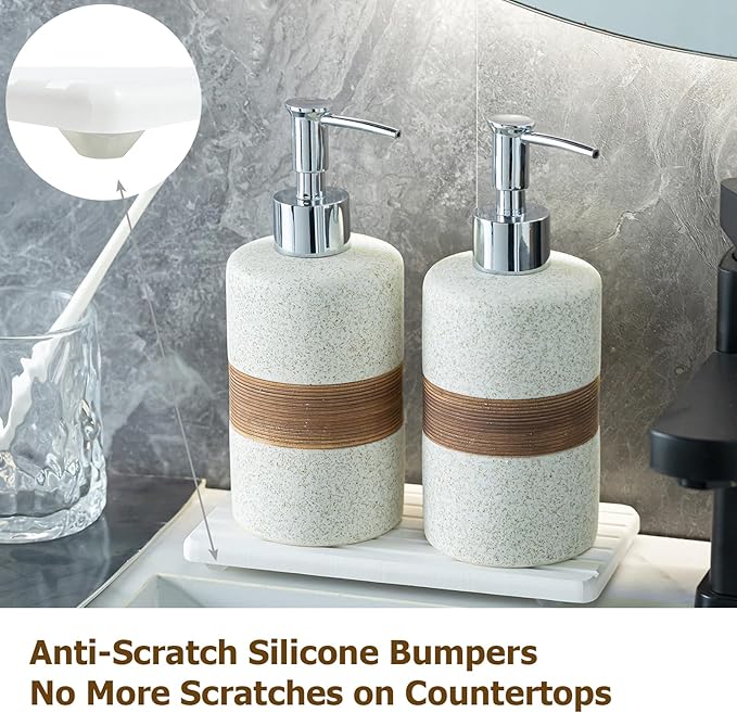 2-Pack Ceramic Soap Dispensers Set, Includes Stainless Steel Pump, Silicone