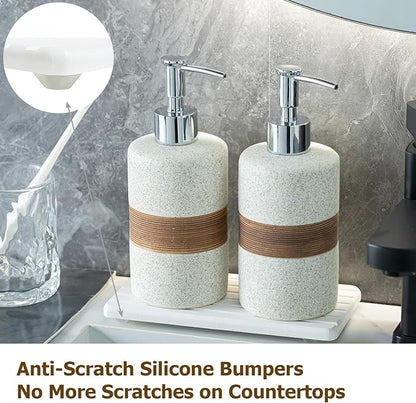 2-Pack Ceramic Soap Dispensers Set, Includes Stainless Steel Pump, Silicone
