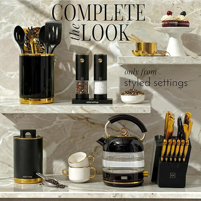 Electric Salt and Pepper Grinder Set Rechargeable – Black and Gold Salt and