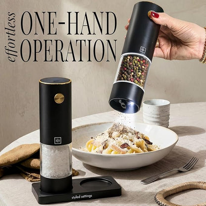 Electric Salt and Pepper Grinder Set Rechargeable – Black and Gold Salt and