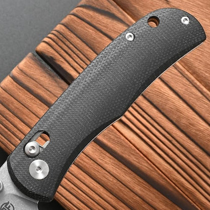 FF22 Folding Pocket Knife,VG10 Steel Blade Micarita Handle Full Tang Knife for Outdoor Activities Camping Hunting Fishing(Black)