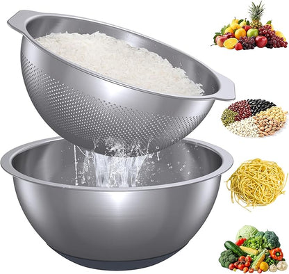 304 Stainless Steel Colander and Strainer, 5QT Large Capacity and 6QT Mixing