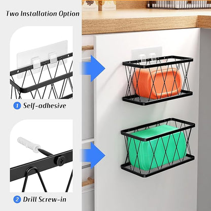 BasicForm 4 Pack Metal Kitchen Inside Cabinet Door Organizer, Adhesive Lid