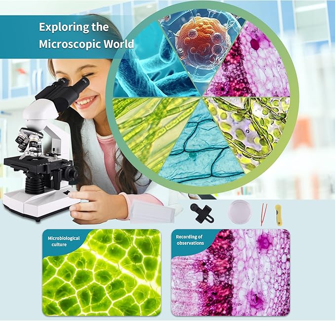 Microscope for Adults WF10x and WF25x eyepieces, 40X-2000X Magnification USB Camera, Microscope for Adults Suitable for Laboratory School (Large Model Binocular Electronic Eyepiece)