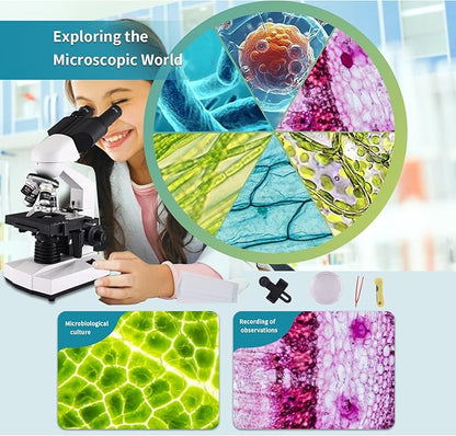 Microscope for Adults WF10x and WF25x eyepieces, 40X-2000X Magnification USB Camera, Microscope for Adults Suitable for Laboratory School (Large Model Binocular Electronic Eyepiece)